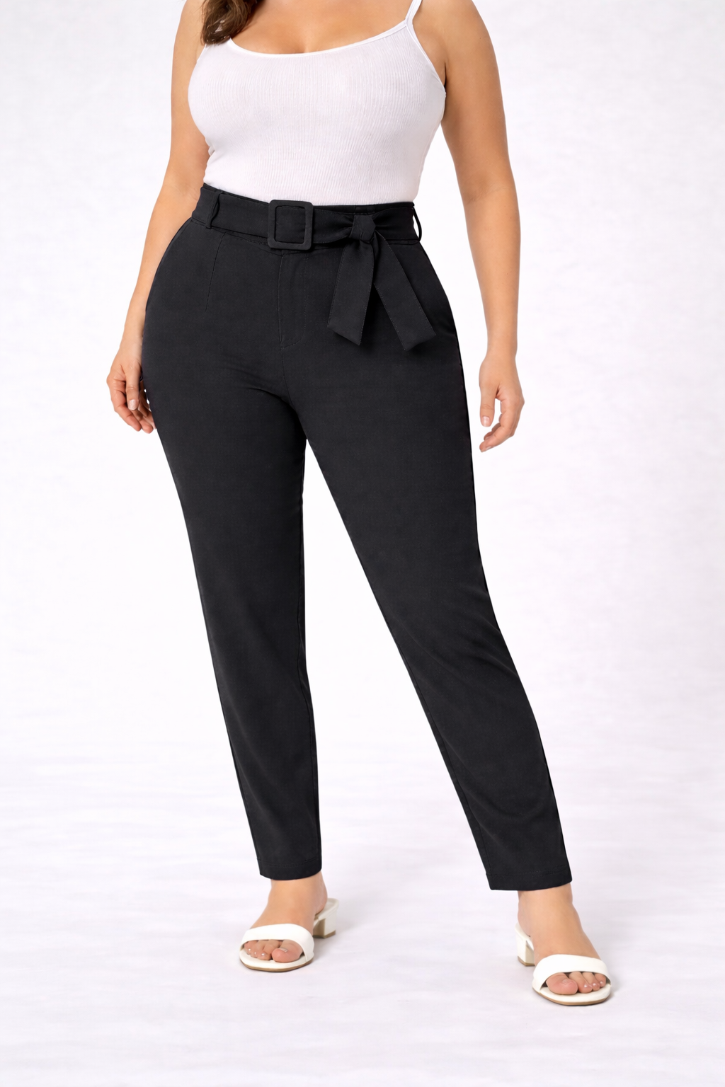 High‑Waisted Wide‑Leg Dress Pants with Belt