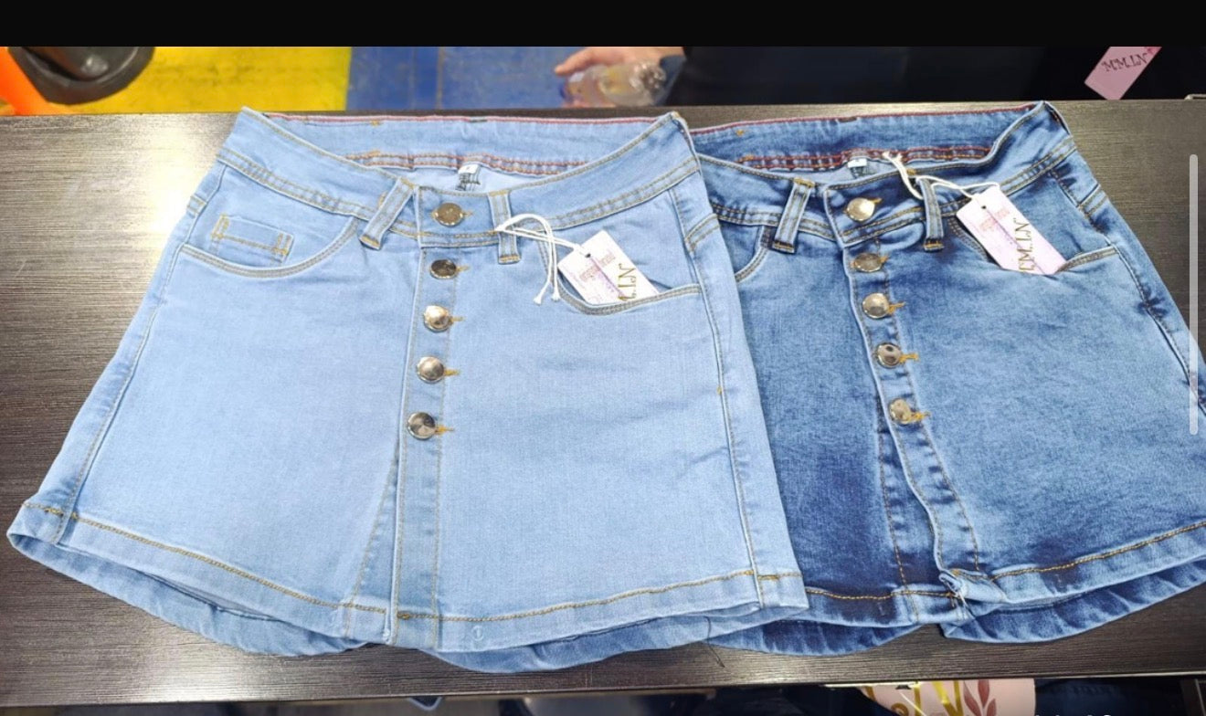 Button Front Denim Skort / Falda Short de Mezclilla con Botones