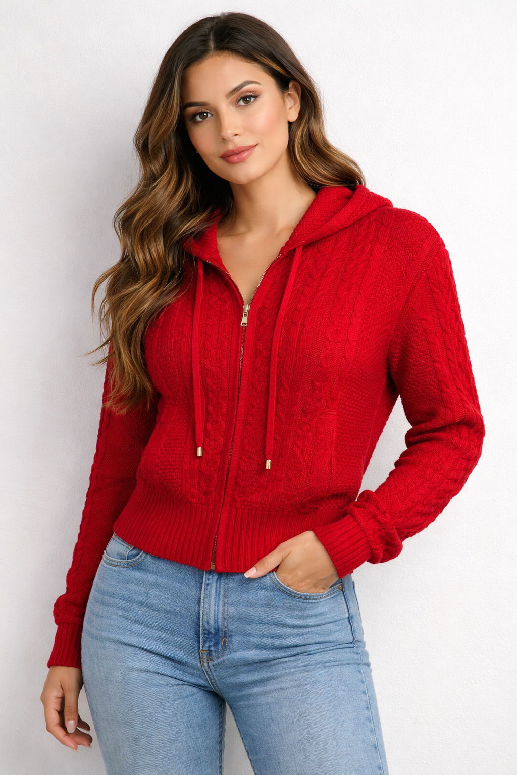 Cable-Knit Zip Hoodie  REF. 5578 100% Colombiano