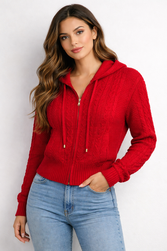 Cable-Knit Zip Hoodie
