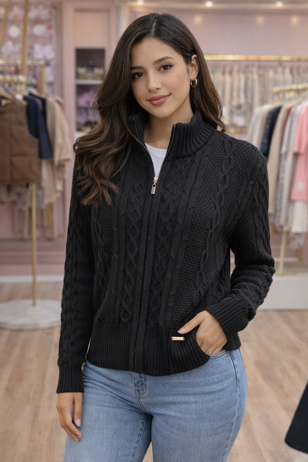 Cable-Knit Zip Hoodie  REF. 5578 100% Colombiano