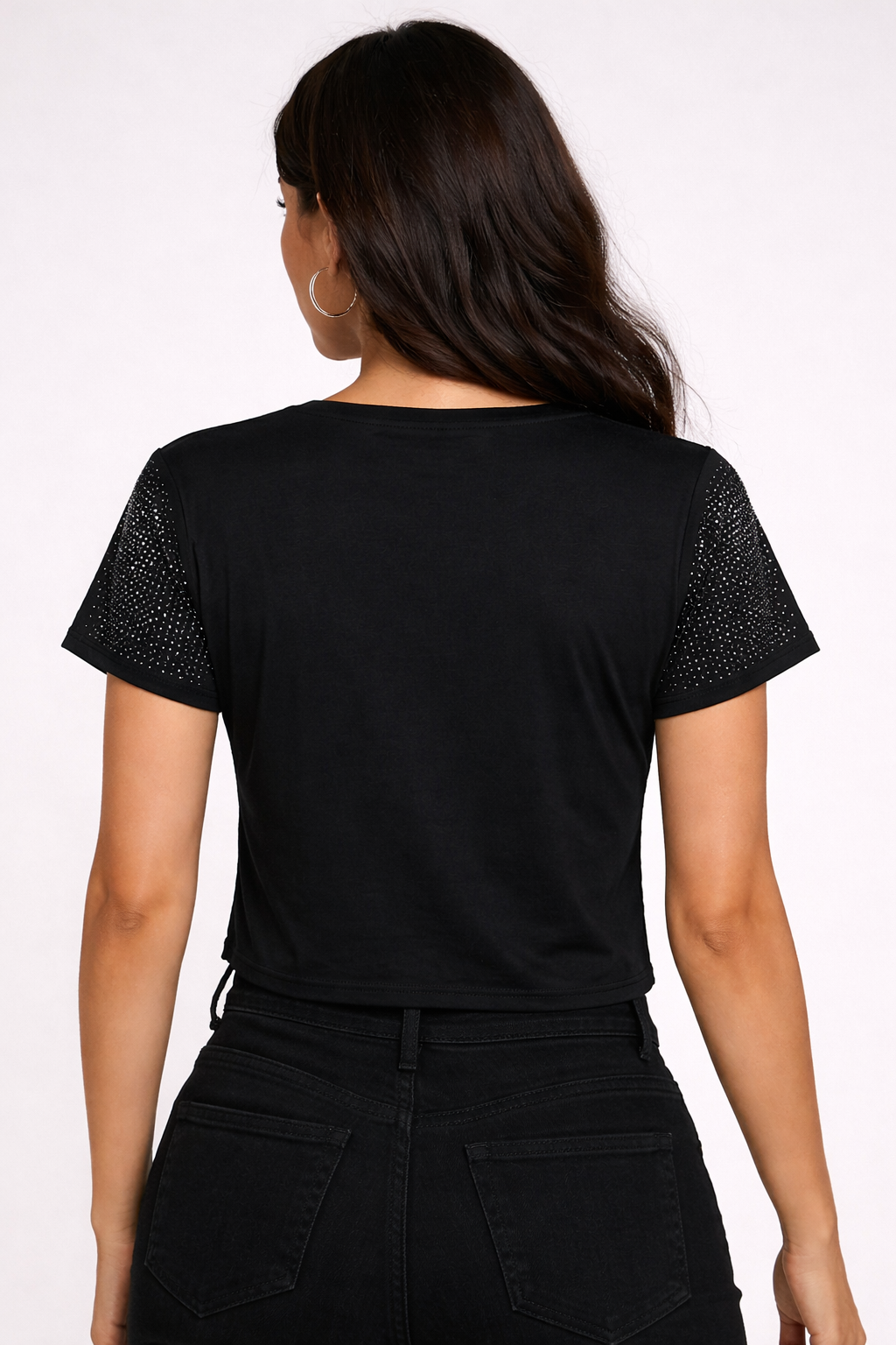 Rhinestone Short Sleeve Crop Top