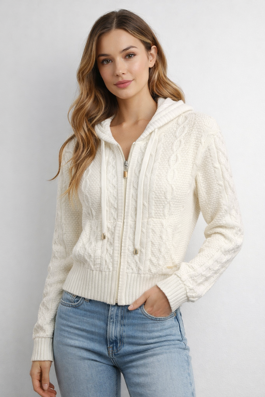 Cable-Knit Zip Hoodie  REF. 5578 100% Colombiano